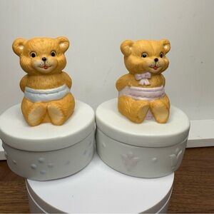 Vintage Enesco Baby Bear Trinket Box Pair by Otagiri | Porcelain Set